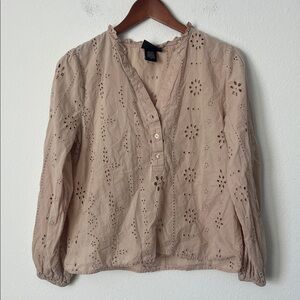 LIV LOS ANGELES Tan Eyelet Long Sleeve Top